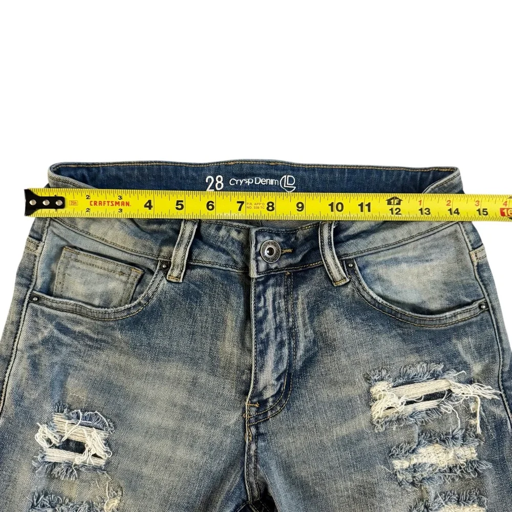 Crysp Denim Men's‎ Distressed Ripped Patch Jeans Sz 28 Blue 28x31 Moto Fit Biker